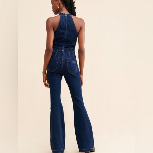 New! Free People curvy Sydney denim halter neck flare leg jumpsuit 28039 - Picture 6 of 16